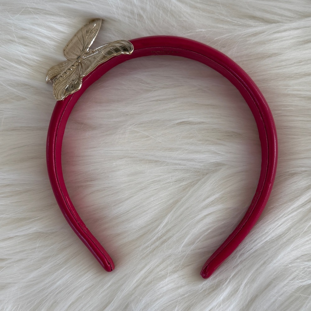 Valentino Headband - Red Leather with Gold Butterfly Accent